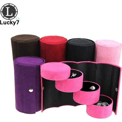 3-layer cylinder jewelry box ring necklace pendant storage box 360 degree rotating jewelry reel velvet ring jewelry storage box