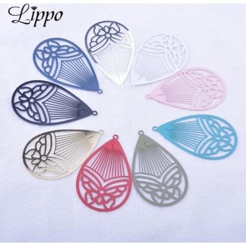 50pcs AB6003 Hollow Water Drop Butterfly Charms Jewelry Earring Pendant