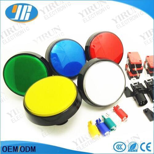 5pcs 12V Illuminated button Red Blue White Green Yellow LED Light Lamp 60MM Big Round Arcade Game Player Push Button Switch