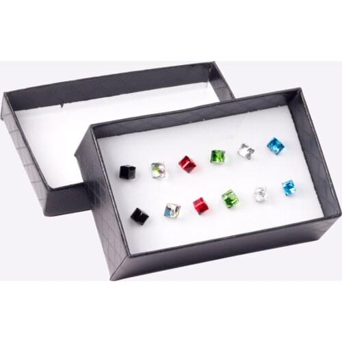 6 Pairs/Box White Geometric Earrings 316l Stainless Steel Anti-allergy Womens/Girl 4mm Small Ear Studs Cubic Zirconia Jewelry