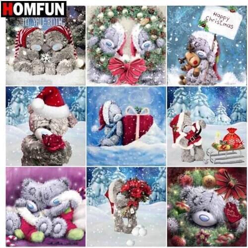 HOMFUN 5D Diamond "Christmas bear gift" Diamond Embroidery Full Round/ Square Diy Diamond Painting Cross Stitch Home Decor