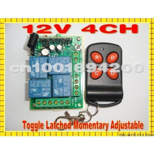 4CH DC12V Wireless Remote Control Switch System Receiver&Transmitter Momentary Toggle Latched Power Applicance LED SMD ON OFF