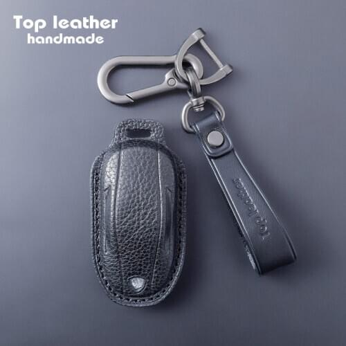 Crazy Smith Handmade Car Key Case Cover for Tesla Model S Vegetable Tanned Leather High Grade Craft Mothers Fathers Day Gift