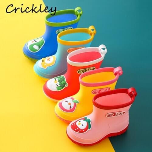 Cartoon Cute Animals Fruits Rain Boots Kids for Girls Boys PVC Rubber Waterproof Warm Lining Children Rain Shoes Water Shoes
