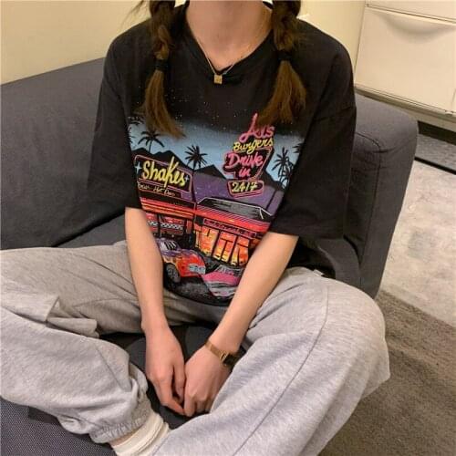 Casual Style Woman Tshirts Oversized Loose Summer Girls Tee Tops Clothes Goth Graphic TShirts Polyester Regular Tops for Women