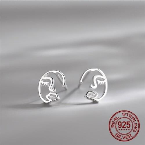 INEFFA 100% 925 Real Sterling Silver Jewelry Fashion Art Half Woman Face Eyes Mouth Stud Earring for Women Gift for Girl Lady