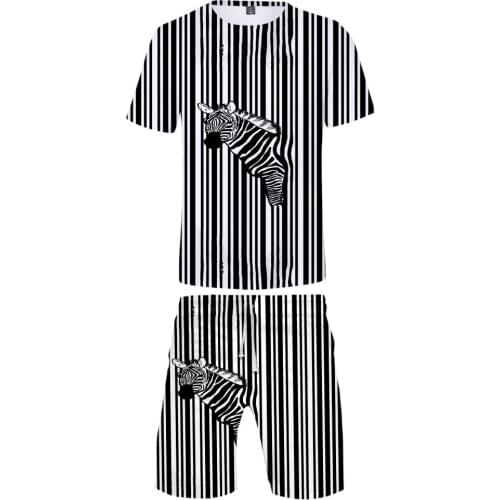 New 3D Print Zebra Kids Two-piece Sets Casual Boys Girls Animal T shirt+shorts Popular Mens Black+White stripe Hip Hop Suits