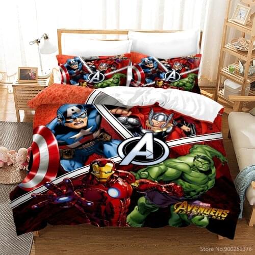 Disney Cartoon 3D Printed Bedding Set Marvel The Avengers Iron Man Captain America Hulk Duvet Cover Set Soft Comforter Cover Set