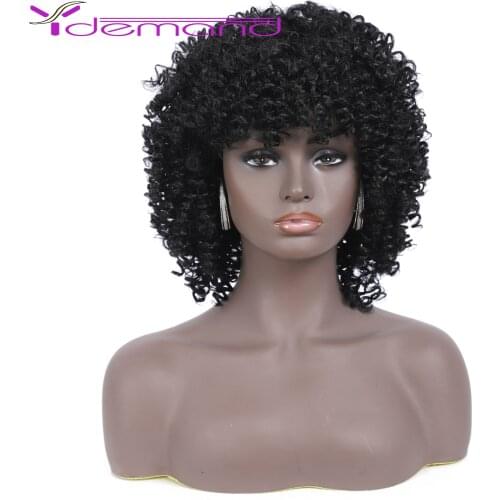 Y Demand Short Kinky Curly Ombre Blonde Synthetic Wigs with Bangs For Black Women Cosplay Daily Hair Heat Resistant