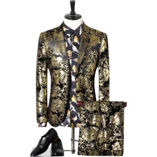 Jackets + Pants ) New 2019 Premium Brand Printed Fashion Dress Suits Mens Fashion Leisure Business Suits Blazer 2 Pieces Set