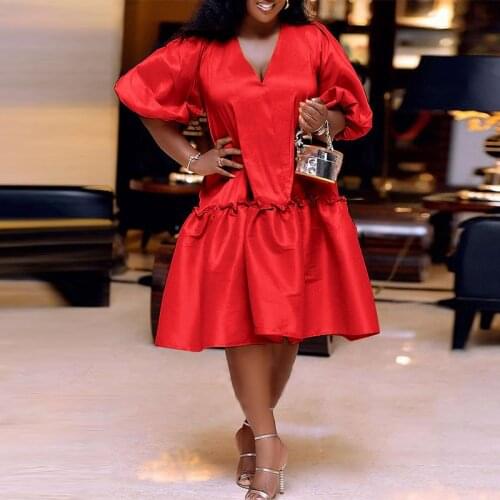 Summer Dress VONDA 2021 Sexy Party Pleated Dresses Midi Vestidos Casual Half Sleeve Deep V Neck Beach Sundress Robe