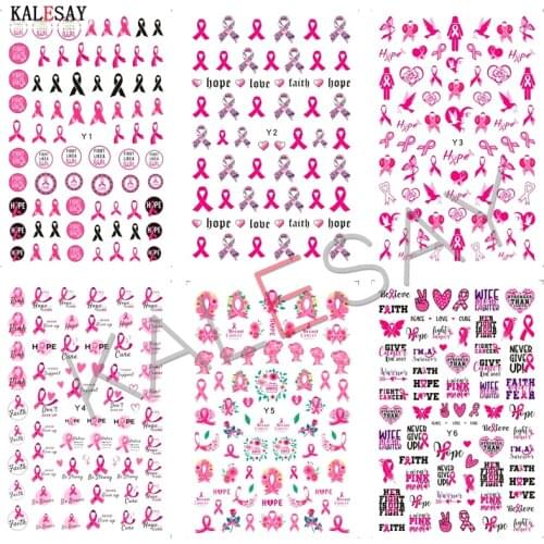 Love Pink Ribbon Nail Art Stickers Decals Hope Faith Manicure Design Accessories Salon Women Gift Toe Sticker Decal Heart Star