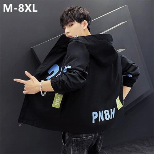Autumn Boys Hoodies White Windbreaker 8XL 7XL 6XL Plus Size Fit Pattern Black Casual Men Coats Japanese Style Jacket Hat Parka