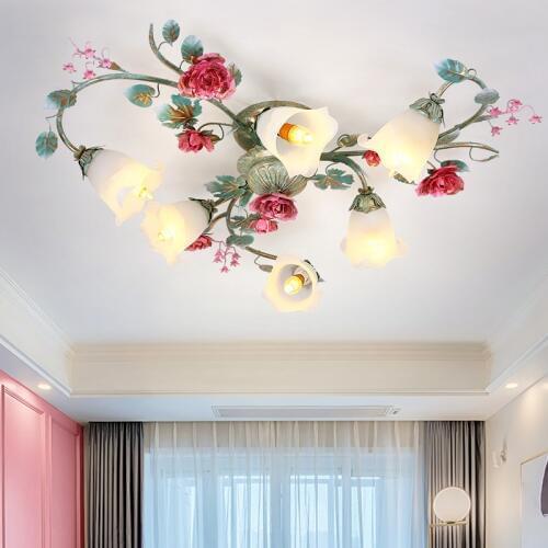 French Rustic Rural Art Decor Flower Ceiling Light Home Lighting Living Room Bedroom Led Light Ceiling Sleeping Room Foyer Light