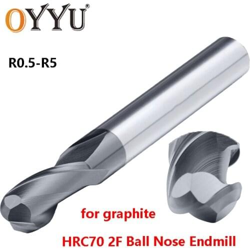 OYYU 1pcs Ball Nose End Milling Cutter for Graphite Tungsten Steel End Mill Diamond Coating R0.5 R0.75 R1 R1.25 R2