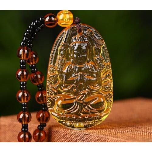 Citrine Guardian Buddha Pendant Necklace with Beaded Chain for Men Women Jewelry Gift d88