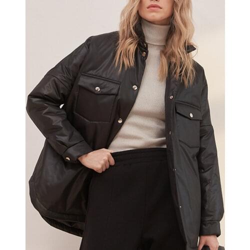 Fandy Lokar Front Pockets Parkas Women Fashion Tie Belt Coats Women Elegant Solid Turn Down Collar Cotton Jackets Female Ladies