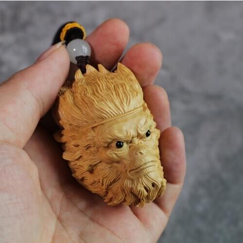 Boxwood 6cm Sun Wukong Sculpture Feng Shui Solid Wood Pendant Car Hanging Figure Monkey King Buddha Statue Home Decor