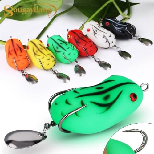 Sougayilang 1pc Soft 5CM 7.6g Soft Frog Fishing Lures Double Hooks Topwater Ray Frog Artificial Lure Soft Bait Thunder Frog Bait