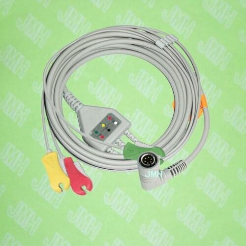Compatible with 6pin Colin BP88/BP306 ECG Machine the one-piece 3 lead cable and clip leadwire,IEC or AHA