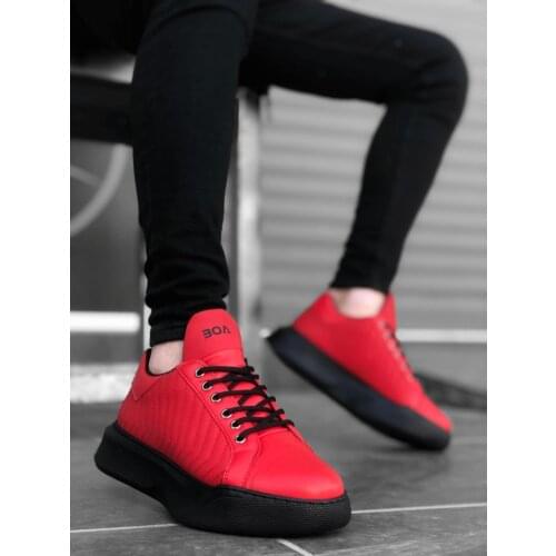 BA0162 Laced Model Stitched High Base Red Sport Shoes