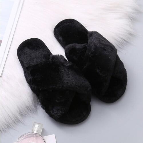 Slippers women winter Fluffy Slippers Shoes Cross Belt Fur Slippers room Slides Sweet Cute Home Indoor Ladies Furry shoes
