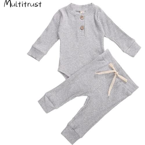8 Colours Autumn Newborn Baby Boys Girls Knitted Solid Long Sleeve O-neck Bodysuit+Pants Leggings Outfits Clothes Sets 0-24M