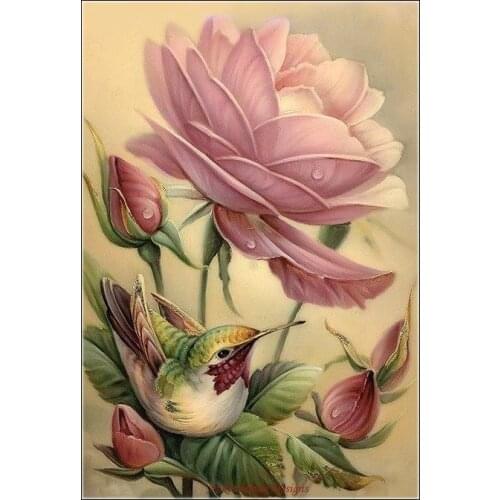 Counted Cross Stitch Kits Needlework Embroidery - Crafts 14 ct Aida DMC Color DIY Arts Handmade Home Decor - Rose and Bird