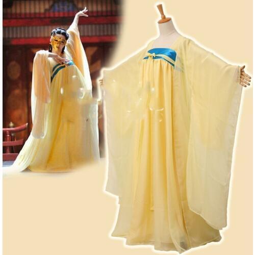 Yellow Chiffon Dance Costume Tang High Waist Costume TV Play Legend of Tang Empress Wu Meiniang Full Set