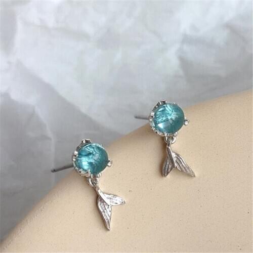 Fashion Crystal Fish Tail Stud Earrings for Women Silver Color Female Earrings Wedding Party Jewelry Gift