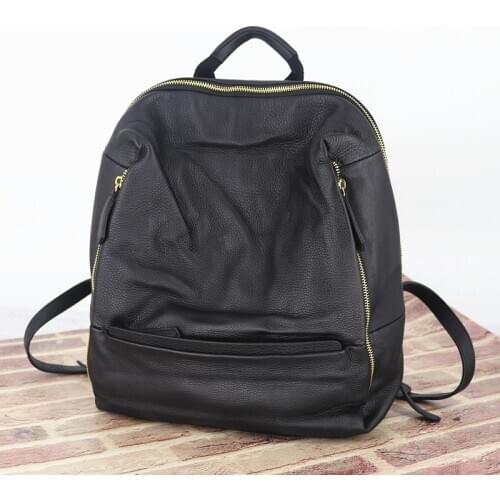 Multi-pocket Backpack Female Large Capacity Travel Bag Genuine Cow Leather Black Schoolbag For Girl Women Casual Daily Back Pack