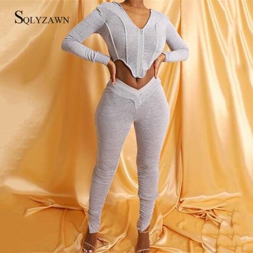 Women Irregular Short Crop Sweatshirt Autumn Sexy Corset and Jogging Track Pants Set Female V-neck Zipper Top Leggings Tracksuit