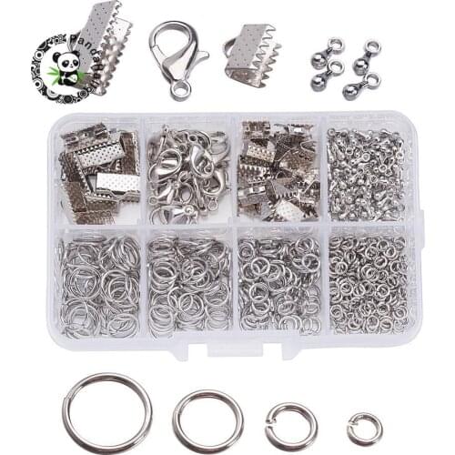 1Box Jewelry Findings 20PCS Alloy Lobster Claw Clasps, 45PCS Iron Ribbon Ends, 40g Brass Jump Rings, 10g Alloy Drop End Pieces