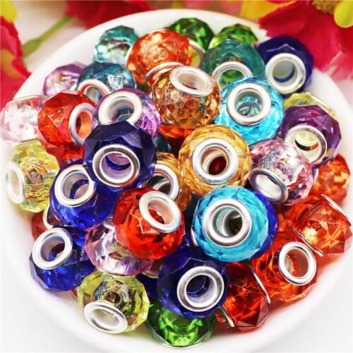10Pcs 14x8mm Assorted Color Cut Faceted Muranos 5mm Big Hole Beads Charms for Women Jewelry Making Bracelet Necklace Earrings
