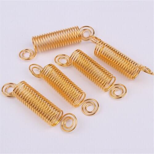 50PCS 10mm Hair Rings Braid Dreadlock Beads Stretch Spiral Shape Hair Cuffs Clips Tube For Braid Hairstyling Accessories Gold