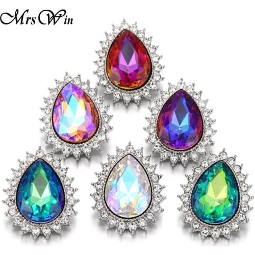 6pcs/lot New Snap Button Jewelry Water Drop Crystal Rhinestone Flower 18mm 20mm Metal Snap Buttons Fit Snap Bracelet Bangle