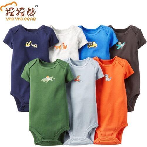 7pcs/lot Baby Bodysuit Summer Baby Clothing Set Newborn Baby Boy Clothes Short-Sleeve Cotton Baby Jumpsuit Solid Bodysuit Sets