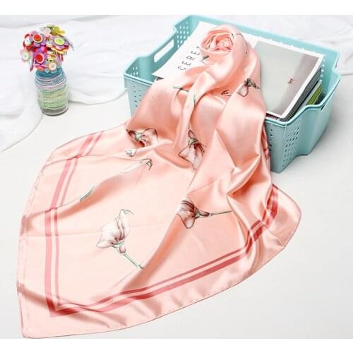 90*90cm Silk Flower Scarves Women Foulard Square Head Hijab Scarf Ladies Satiny Shawl wrap muffler pareo female hijab poncho