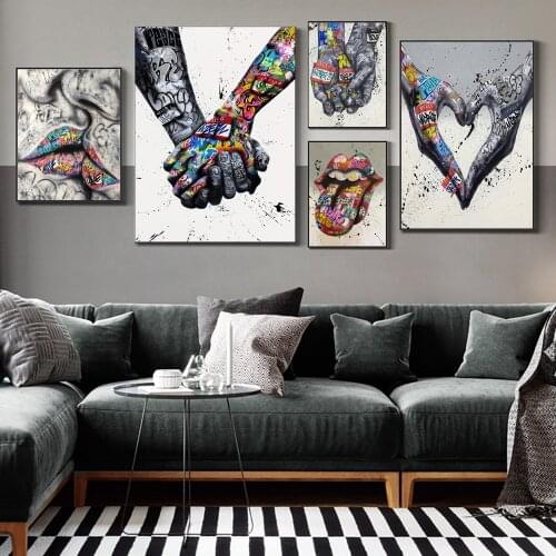 Abstract Graffiti Art Lover and Kissing Canvas Paintings on the Wall Art Posters and Prints Street Art Pictures Home Decoration