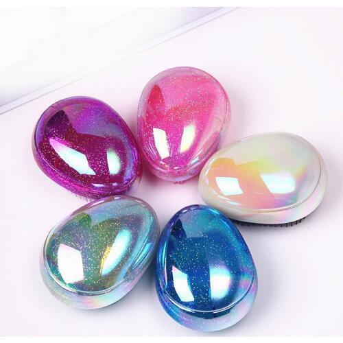Anti Static Salon Egg Shape Glitter BlingBling Massage Hairbrush Tangle Hair Brush Tools Hair Detangling Smoothing Comb T0386