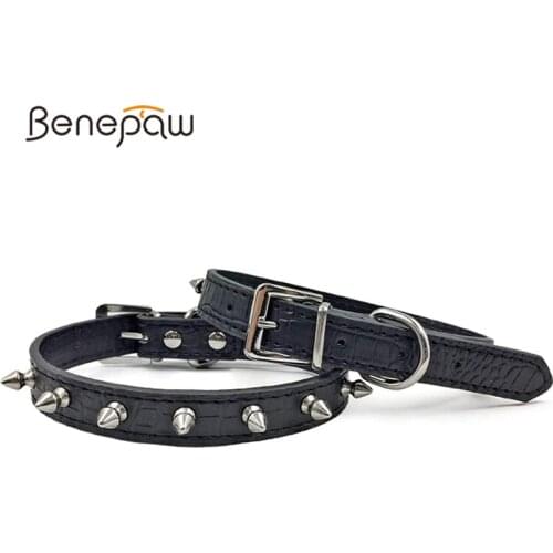 Benepaw Fashion Spiked Dog Collar PU Leather Durable Ajustable Safe Rivet Pet Collar For Small Medium Large Dogs Pitbull