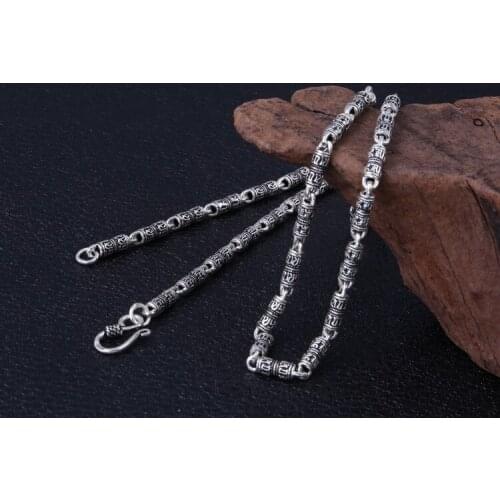 Genuine Solid 925 Sterling Thai Silver Om Mani Padme Hum link Chain Men Women Necklace Jewelry gift A4661