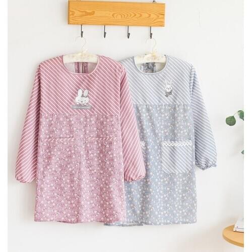 Apron home kitchen female cooking long-sleeved cute Japanese smock fashion work clothes antifouling