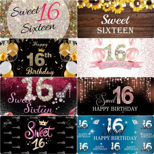 Girl Sweet 16 Birthday Party Background Diamond Rose Pink Sunflower Glitter Photography Backdrop Wall Banner Portraits Props