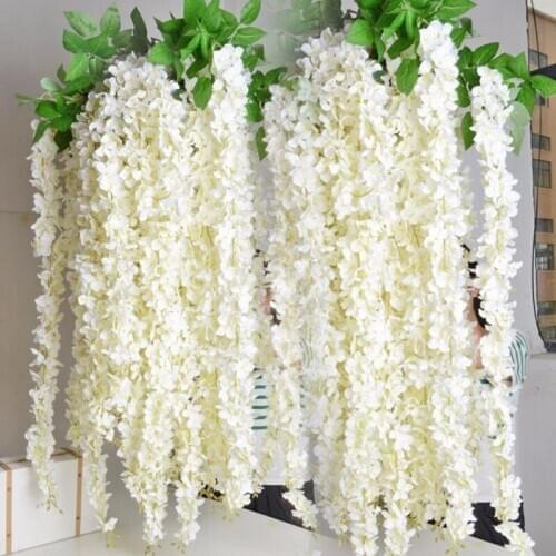 100Pcs/lot 165cm Long Elegant Wisteria Rattan Artificial Silk Hydrangea Flowers For Wedding Centerpieces Decorations Home Orname