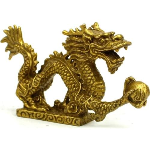 Chinese Brass Dragon Figurine Statue Decoration