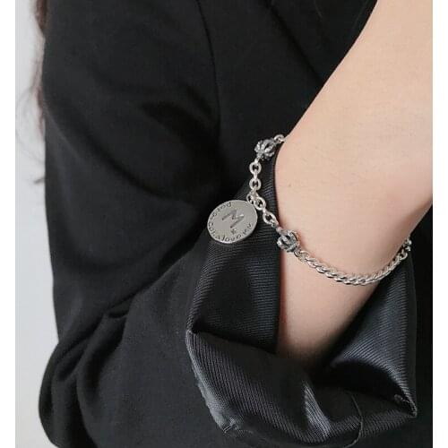 2020 Korean 925 Sterling Silver Retro Handmade Crown femme Chain Zircon punk Bracelet for women men charm fine jewelry Chain