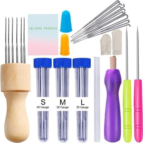 LMDZ 3 Sizes Felting Needles, 43 Pieces Felting Tools, Needle Felting Tools with Wood Handle, Awl, Instruction for Needle Felt