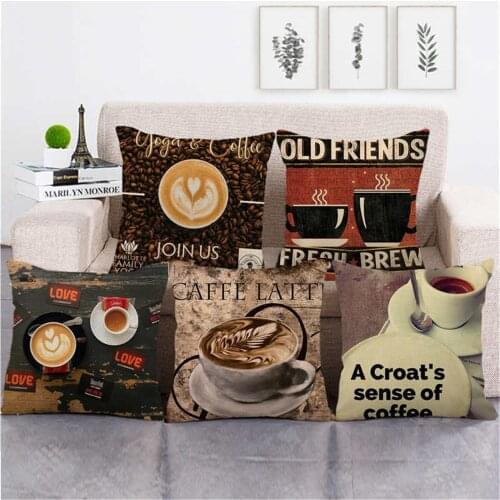 Fuwatacchi Linen Coffee Pattern Cushion Cover Retro Artwords Print Decorative Pillows Cover for Home Sofa Fall Decor Pillowcases