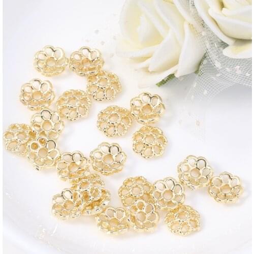 Mibrow 10pcs/lot Rose Gold Silver Color 8mm Copper Twist Flower Bead Caps For DIY Hair Jewelry Making Findings